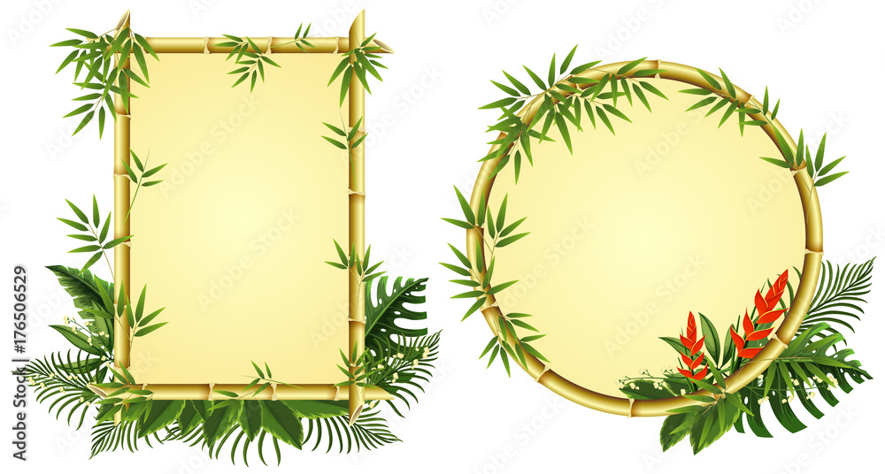 Two border templates with bamboo and flowers Two border templates with bamboo and flowers