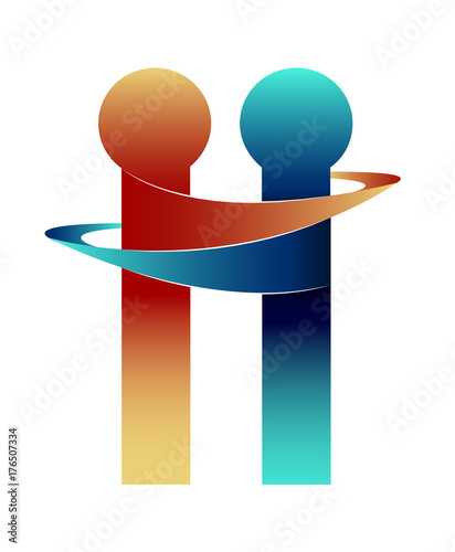 Hugging people creates abstract letter H for logo design template