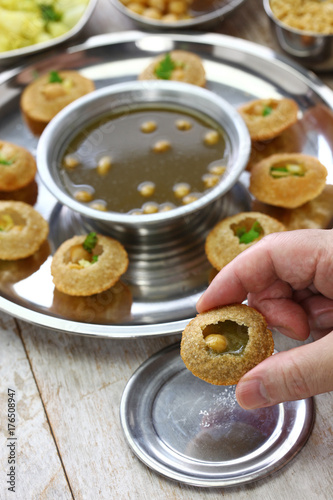 homemade pani puri, golgappa, indian snack photo