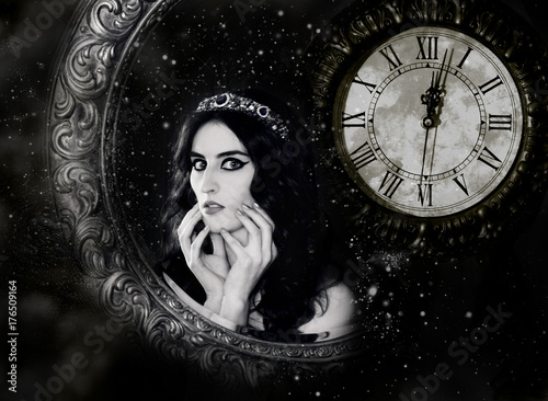 The witch with black eyes and the wall clock