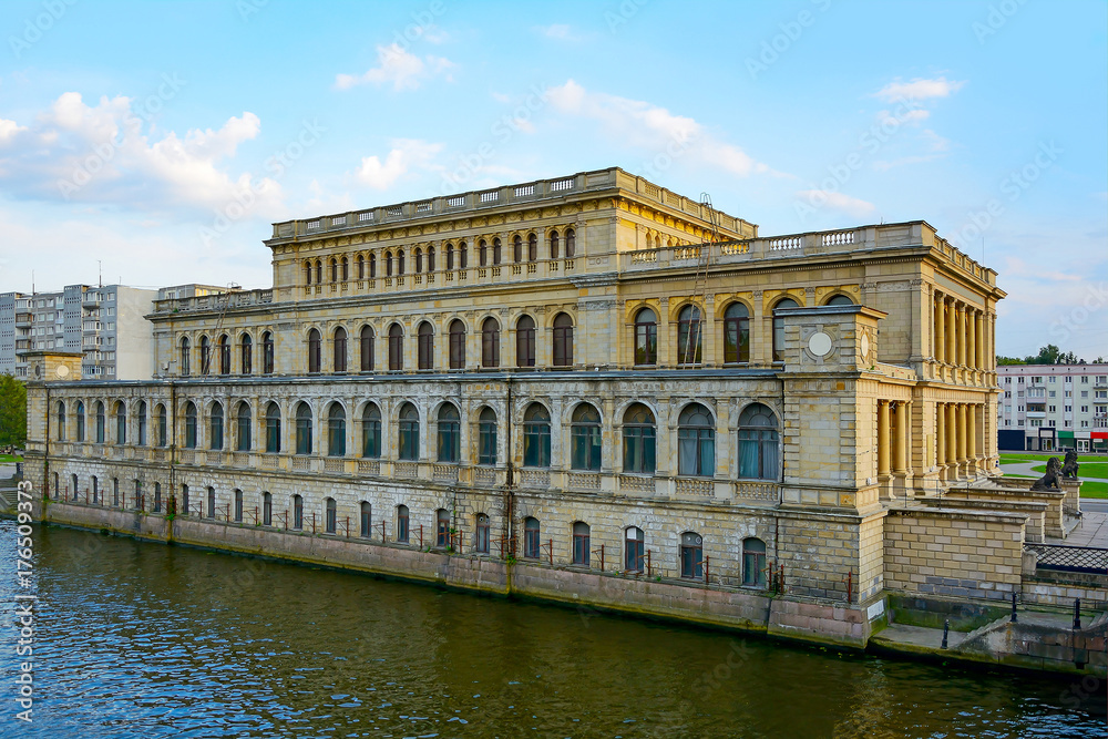 Kaliningrad, the building of the former Stock Exchange on the banks of the Pregel River