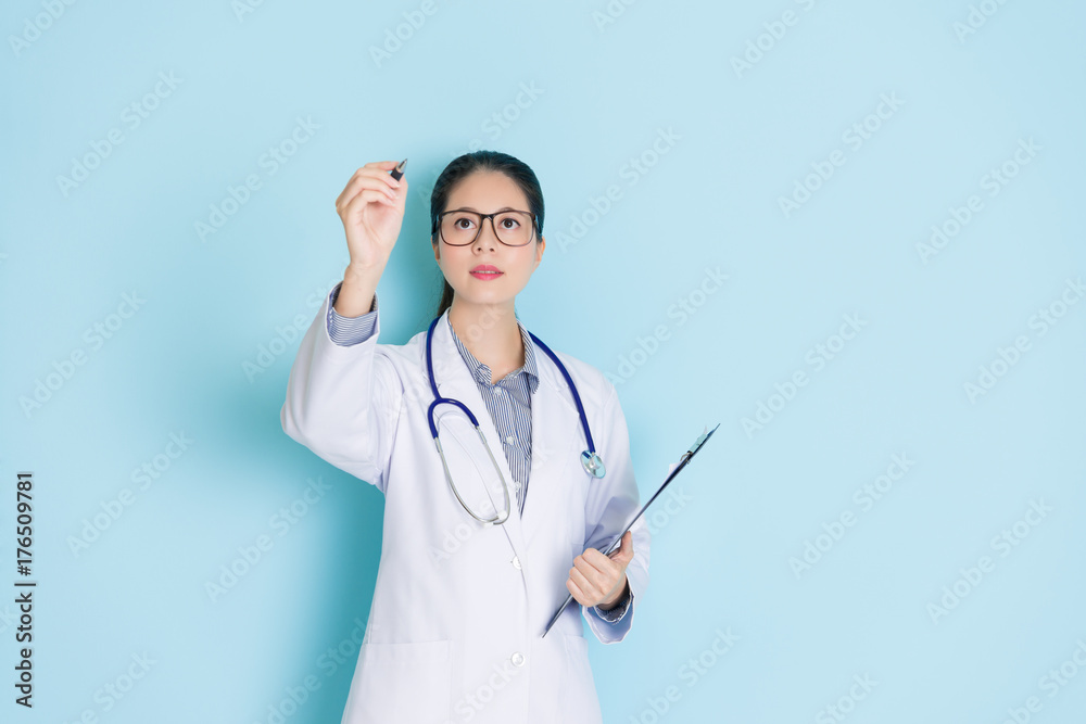 beautiful hospital female woman holding pen