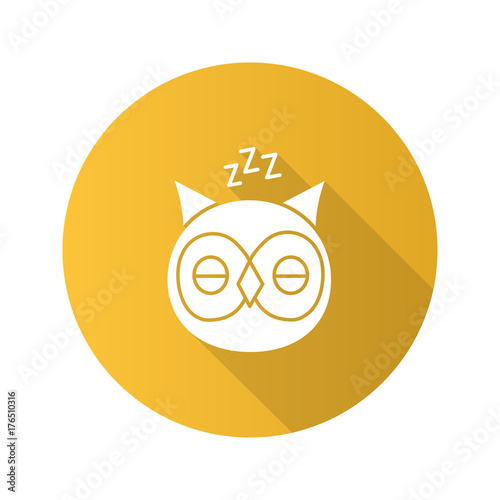 Sleeping owl flat design long shadow glyph icon