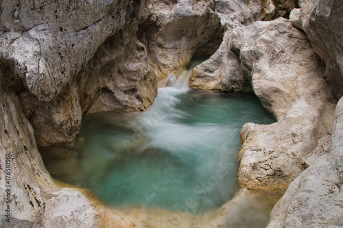 Gorges of mountain river Loska Koritnica in rocky gorges  Log pod Mangrtom  Soca Valley  Bovec  Slovenia