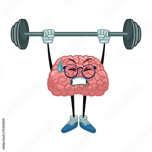 Cute brain cartoon doing exercise icon vector illustration graphic design