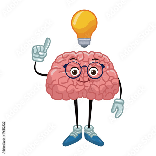 Nerd brain with idea cartoon icon vector illustration graphic design