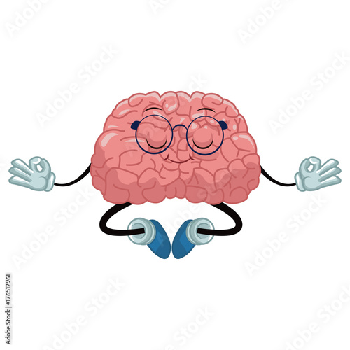 Cute brain meditating cartoon icon vector illustration graphic design