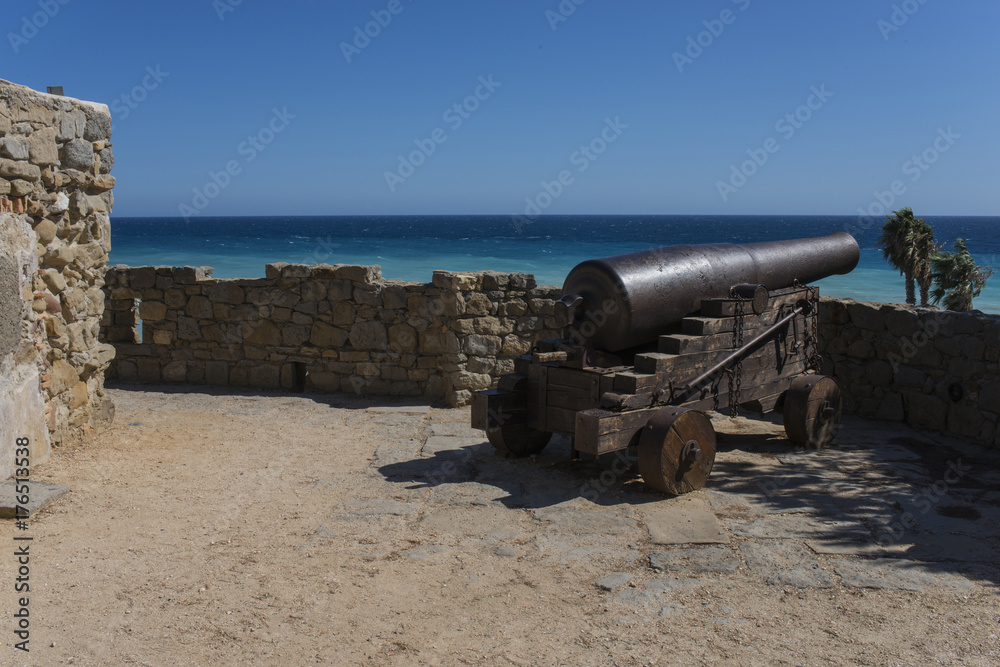 iTALY,Liguria, Bordighera: Old cannon for coast defence.