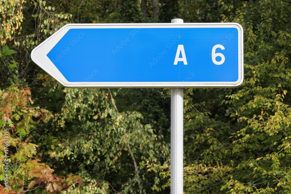 A6 french motorway sign in France