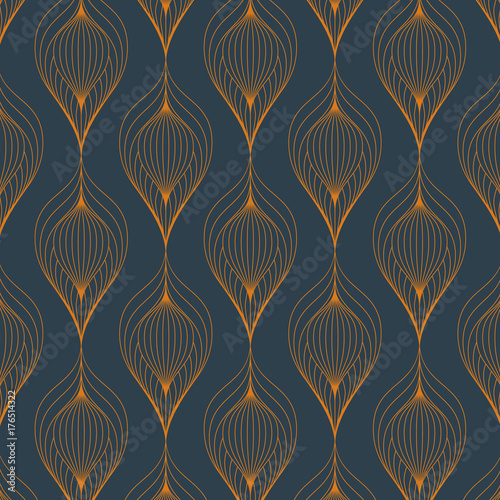 linear vector pattern, repeating leaves on garland, linear of leaf or flower, floral with gradient changing color. graphic clean design for fabric, wallpaper.pattern is on swatches panel.
