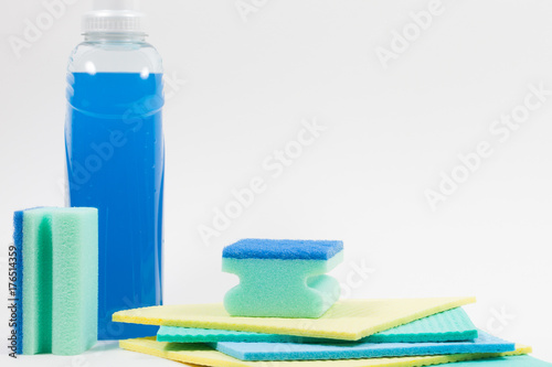 Detergent with sponges and dishrags