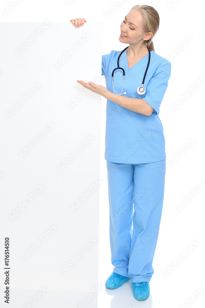 Smiling young doctor or nurse portrait isolated over white background. Smiling young doctor or nurse portrait isolated over white background.