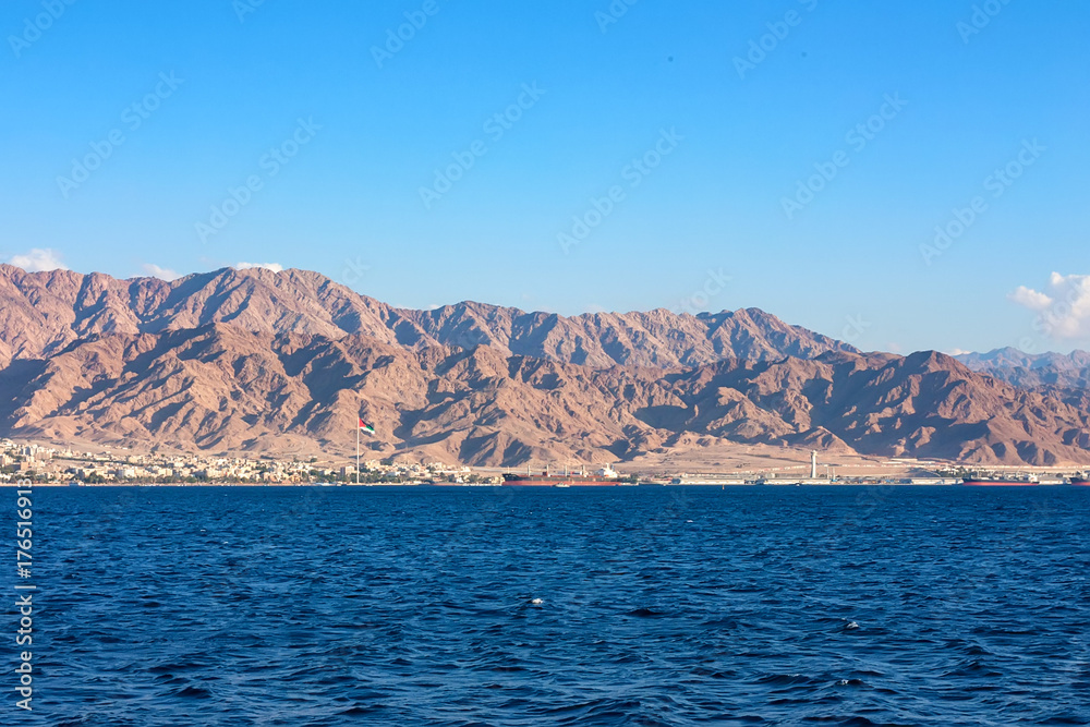 Coastline landscape of Red Sea in Gulf of Aqaba Coastline landscape of Red Sea in Gulf of Aqaba