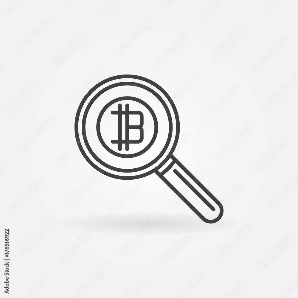 Magnifying glass with bitcoin concept vector icon or symbol Magnifying glass with bitcoin concept vector icon or symbol