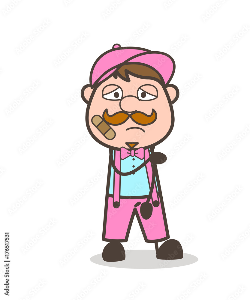 Injured Cartoon Ice-Cream Seller with Bandage on Face Injured Cartoon Ice-Cream Seller with Bandage on Face