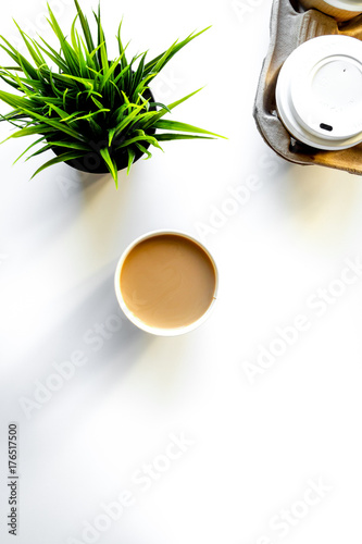 coffee break at white background top view