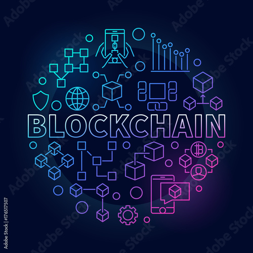 Blockchain technology colorful outline round vector illustration