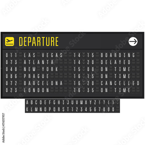 Airport or railroad realistic scoreboard with flip symbols - departure board