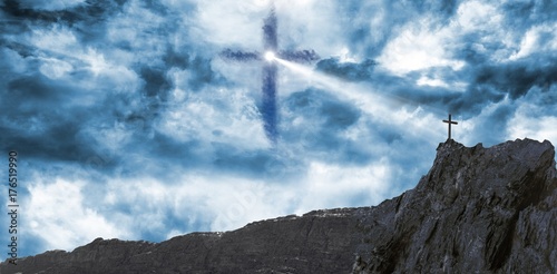 Cross religion symbol shape in the sky