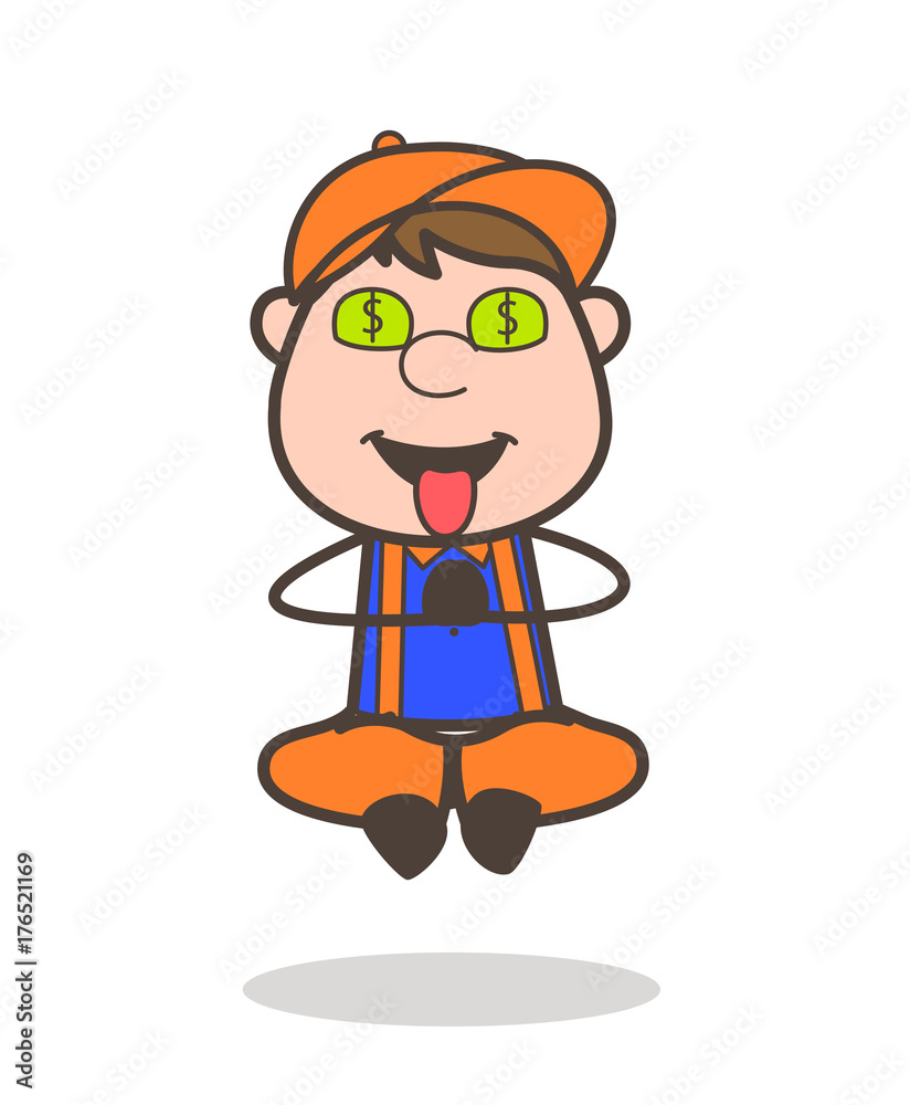 Money-Mouth Face Cartoon Worker Character Money-Mouth Face Cartoon Worker Character
