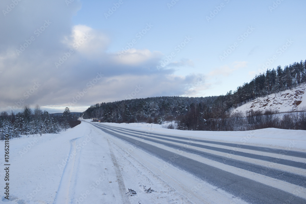 Federal highway M-5 Urals . The route connects the European and Asian parts of Russia. Winter in the Urals Federal highway M-5 Urals . The route connects the European and Asian parts of Russia. Winter in the Urals
