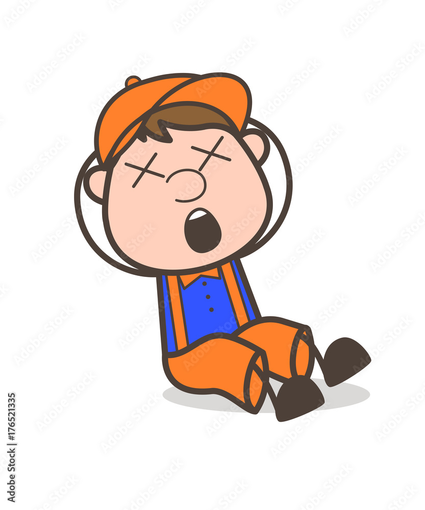 Cartoon Worker Character Dizzy Face Vector Cartoon Worker Character Dizzy Face Vector