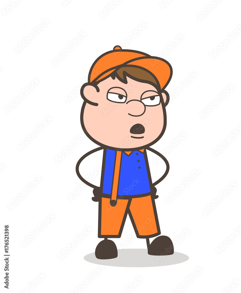 Cartoon Worker Unamused Face Expression Vector