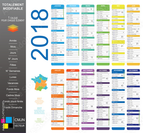 calendrier 2018 complet arrondi mois grand  MAJ Vacances printemps Zone B
