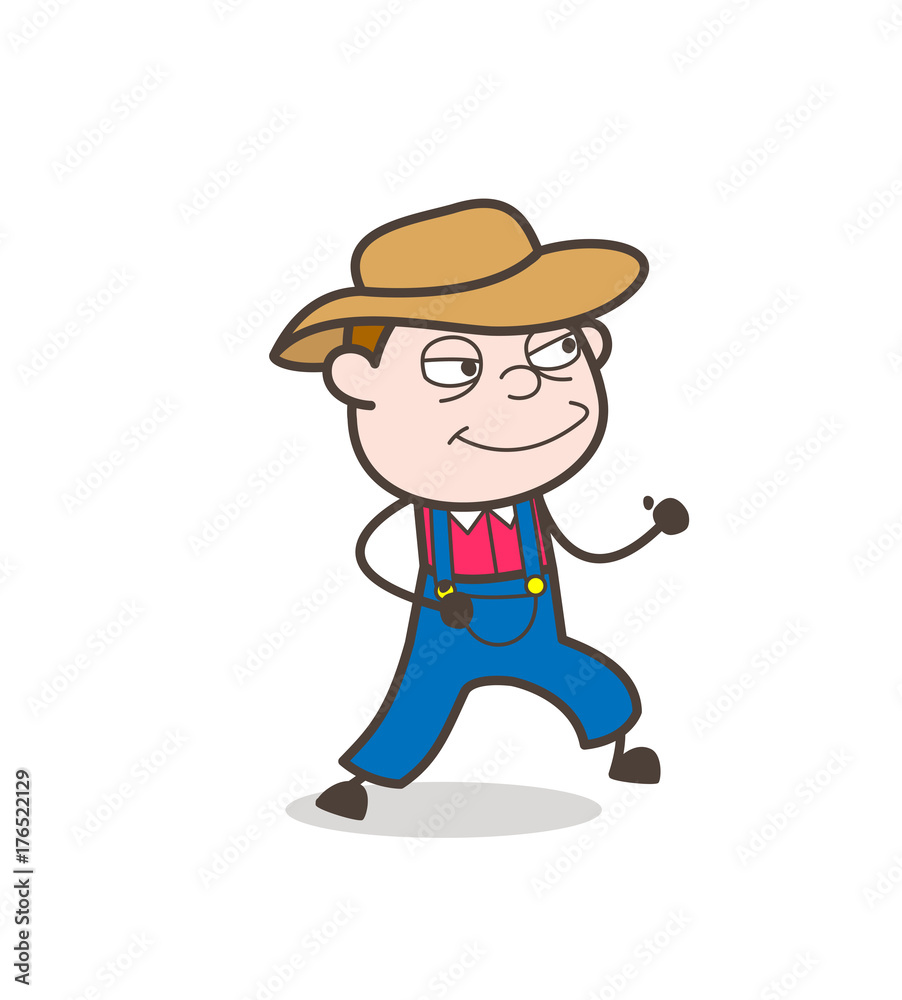 Smiling Cartoon Farmer Character in Running Pose Smiling Cartoon Farmer Character in Running Pose