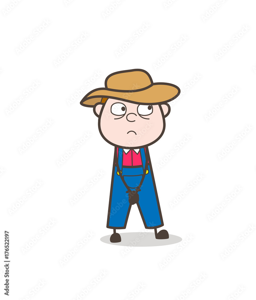 Thinking Cartoon Farmer Boy Face Vector