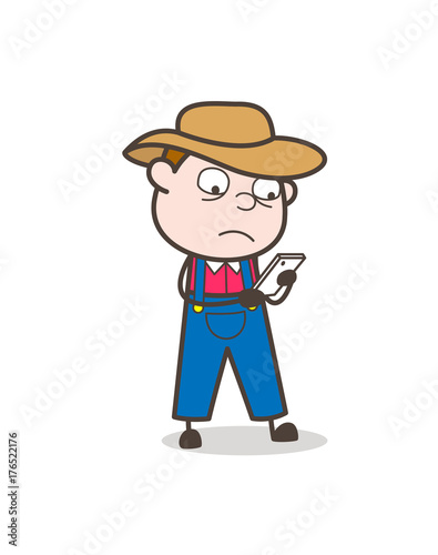 Cartoon Cowboy Man Typing Message on Mobile Vector © TheToonCompany