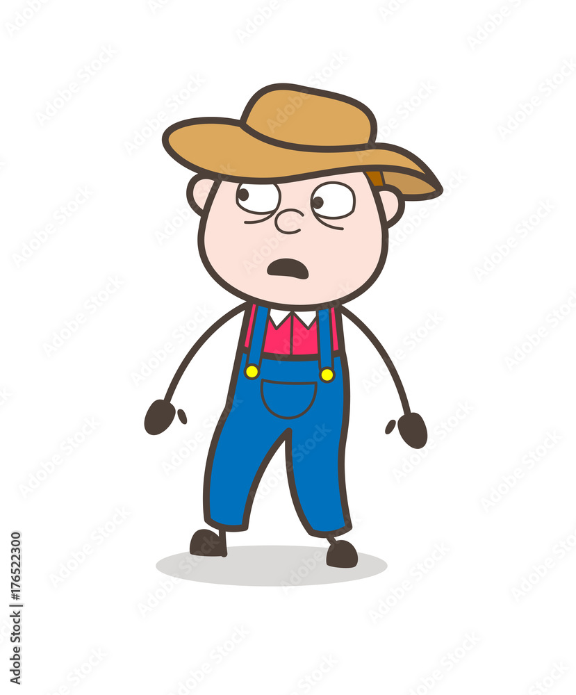 Worried Cartoon Cowboy Character Face Expression