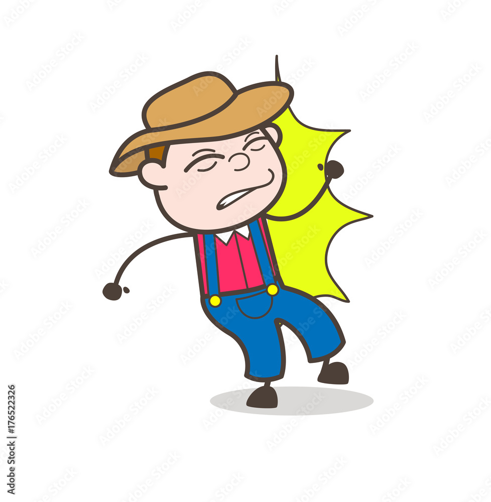 Cartoon Cowboy Worker Hit by Something Vector Illustration