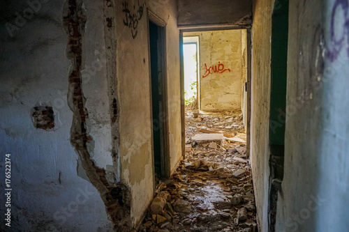 Corridor in a ruined house. © Africa
