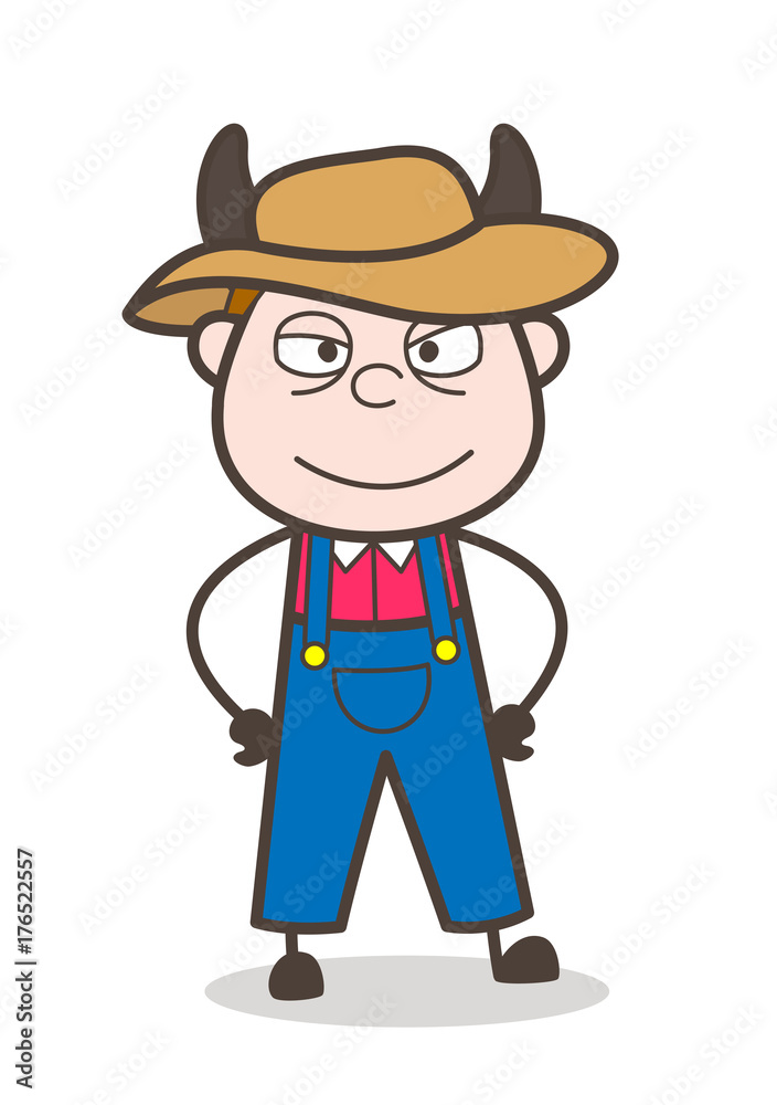 Cartoon Farmer Smiling Face with Horns Cartoon Farmer Smiling Face with Horns