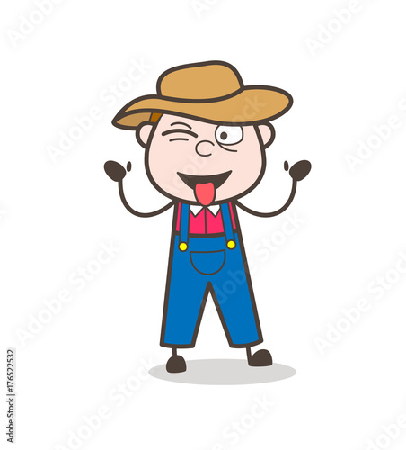 Funny Cartoon Cowboy Teasing with Stuck-Out Tongue Vector