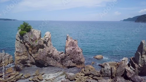 Hashigui Iwa Standing Rocks, Revealing Aerial Shot photo
