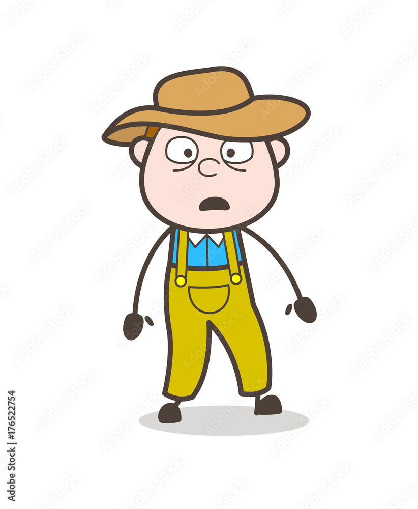 Flushed Cartoon Farmer Face Vector Illustration