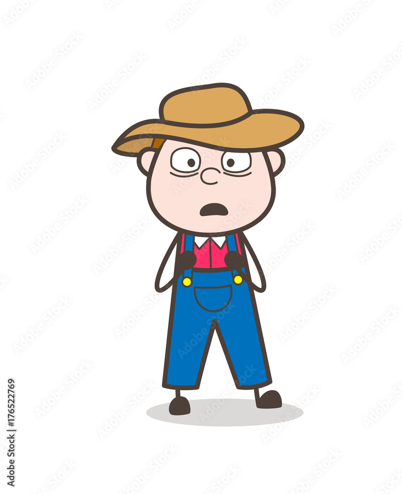 Cartoon Farmer Frowning Face with Open-Mouth Vector