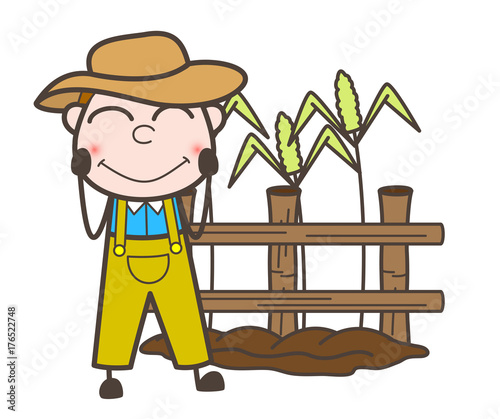 Blushing Farmer in Field Vector Illustration