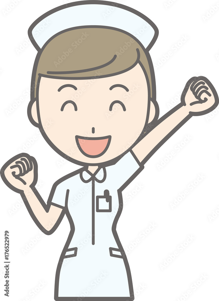 Illustration of a female nurse wearing a white coat raising his fist Illustration of a female nurse wearing a white coat raising his fist