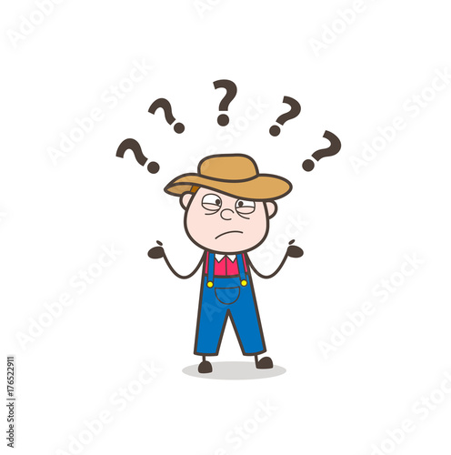 Cartoon Confused Farmer Character Vector Concept