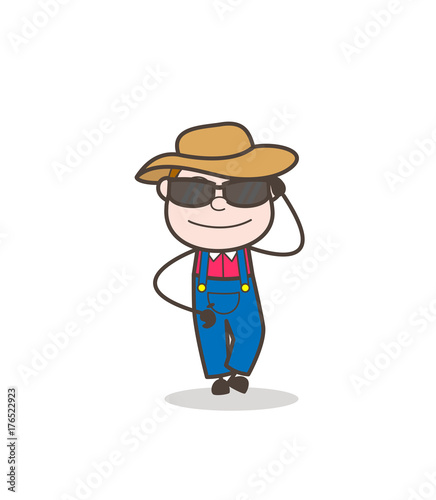 Modern Cartoon Farmer with Black Sunglasses Vector