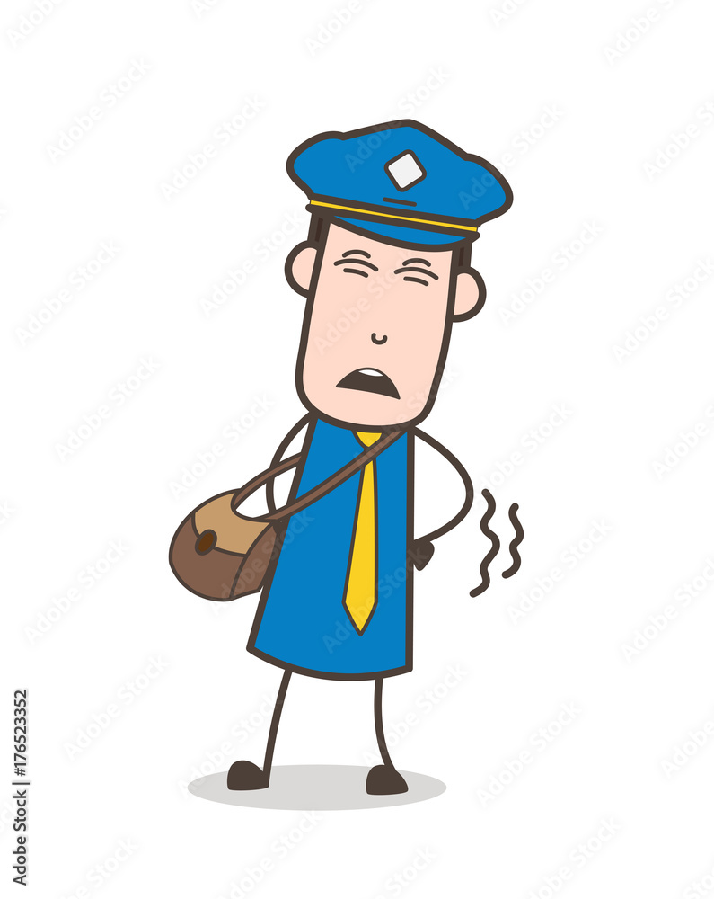 Cartoon Postman Character Having Pain in Body Cartoon Postman Character Having Pain in Body