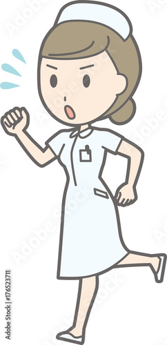 Illustration that a woman nurse in a white suit is running in a hurry