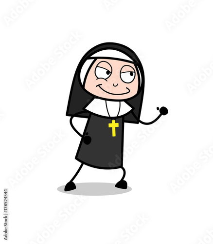 Smiling Nun Character Running Pose