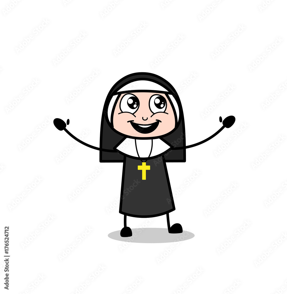 Innocent Cheerful Nun Lady Laughing Loudly Vector Innocent Cheerful Nun Lady Laughing Loudly Vector