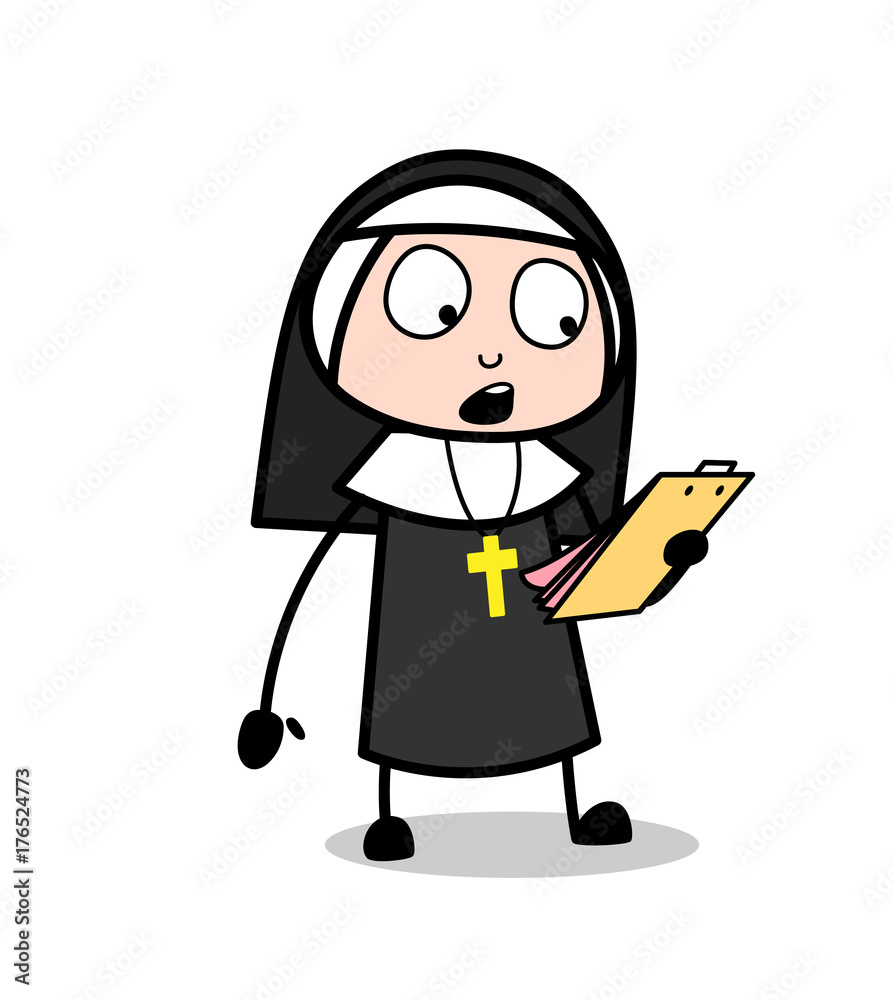 Cartoon Nun Reading Notes and Announcing Vector Cartoon Nun Reading Notes and Announcing Vector