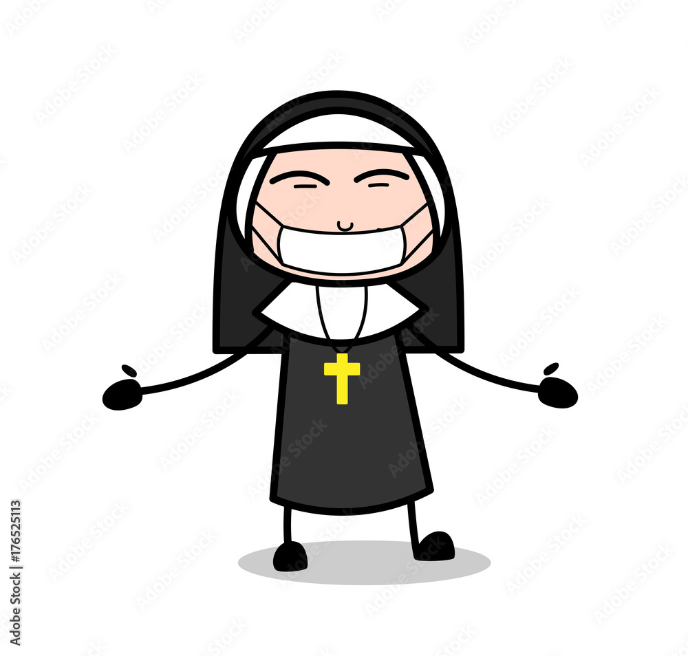 Fototapeta premium Cartoon Nun Expression with Medical-Mask on Face Vector