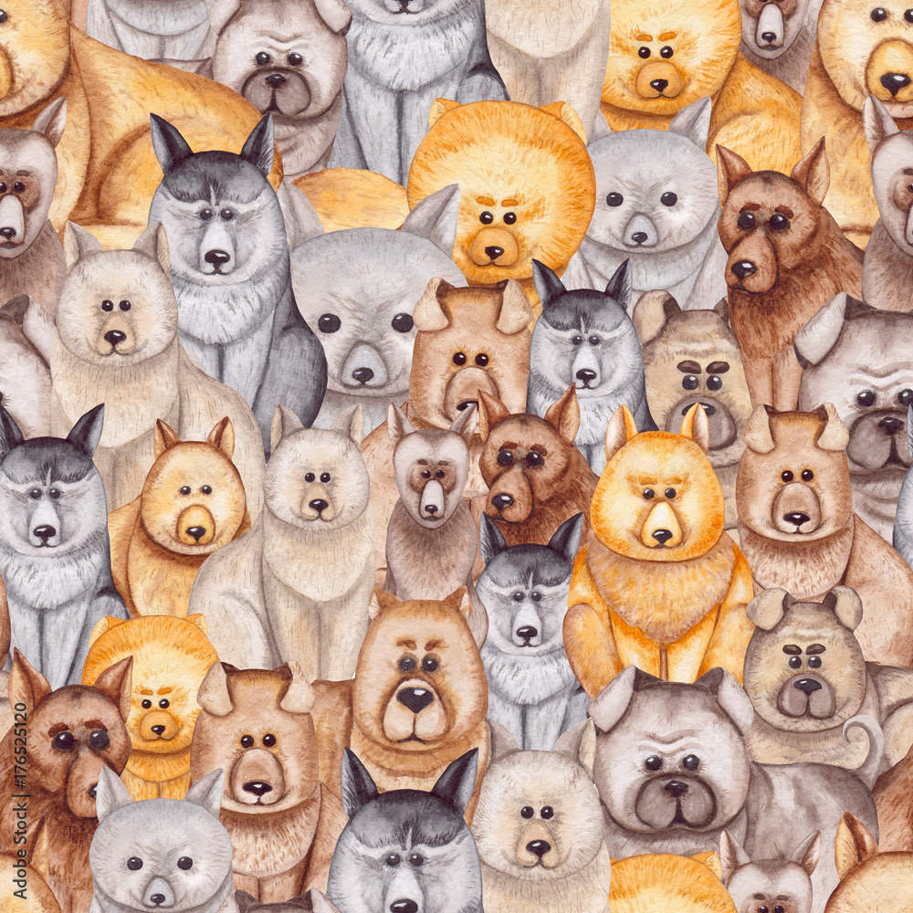 Obraz Zabawny wzór z akwarela małe psy